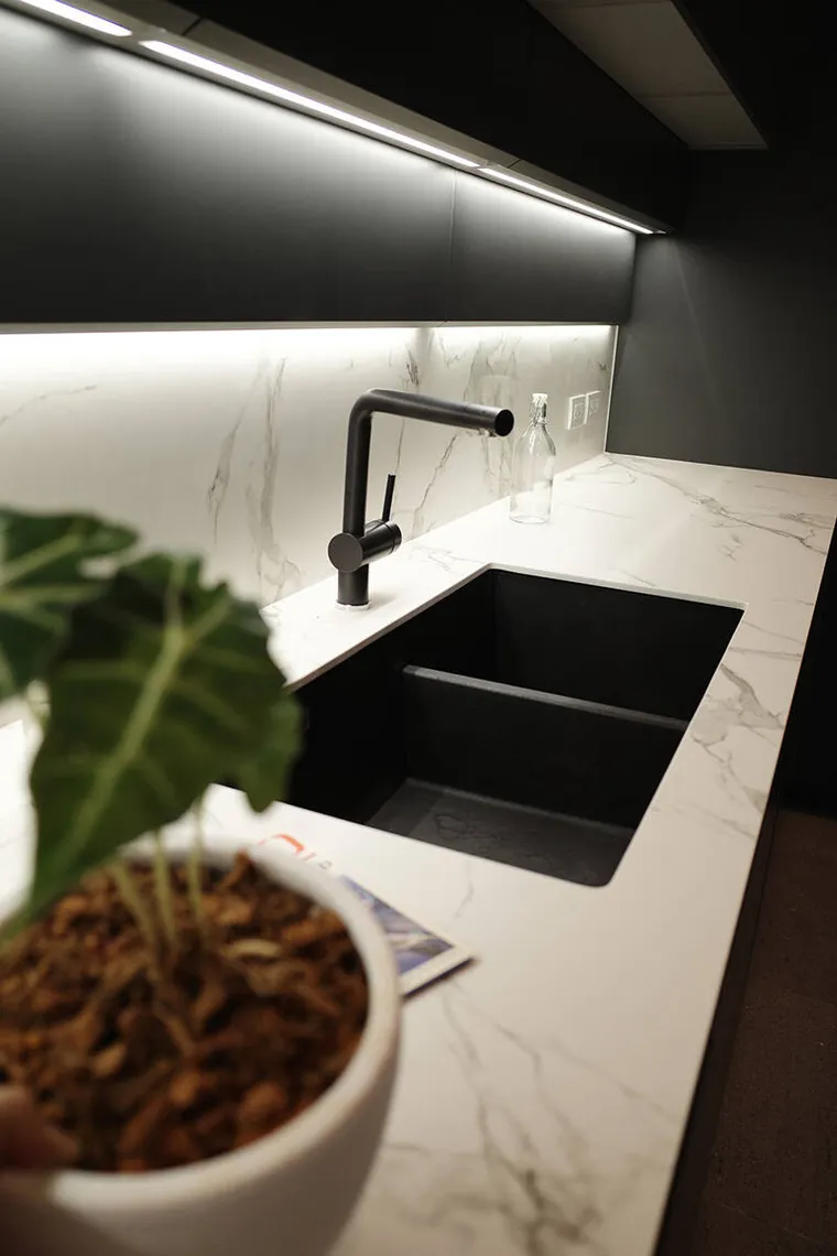 LED under cabinet lighting installed beneath kitchen cabinets.