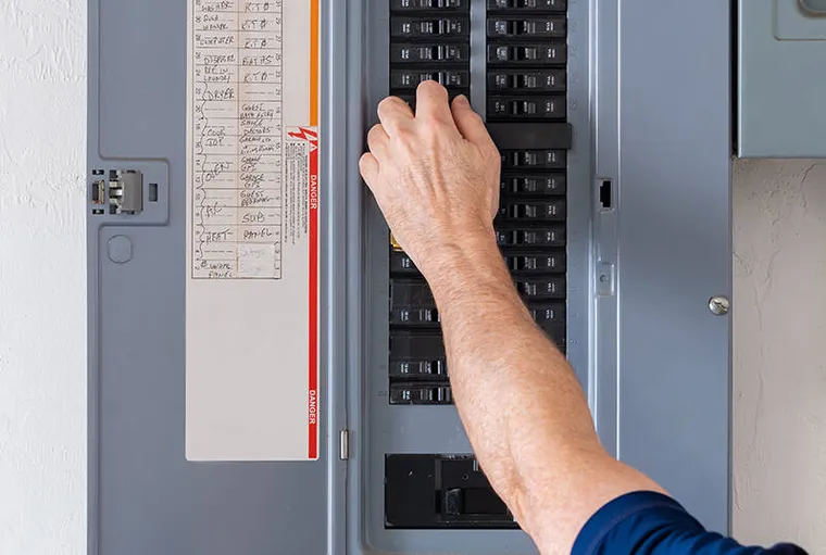 Upgraded residential electrical panel with labeled breakers.