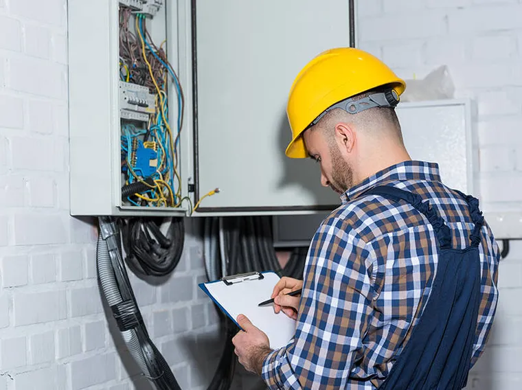 Electrician completing a residential electrical repair.